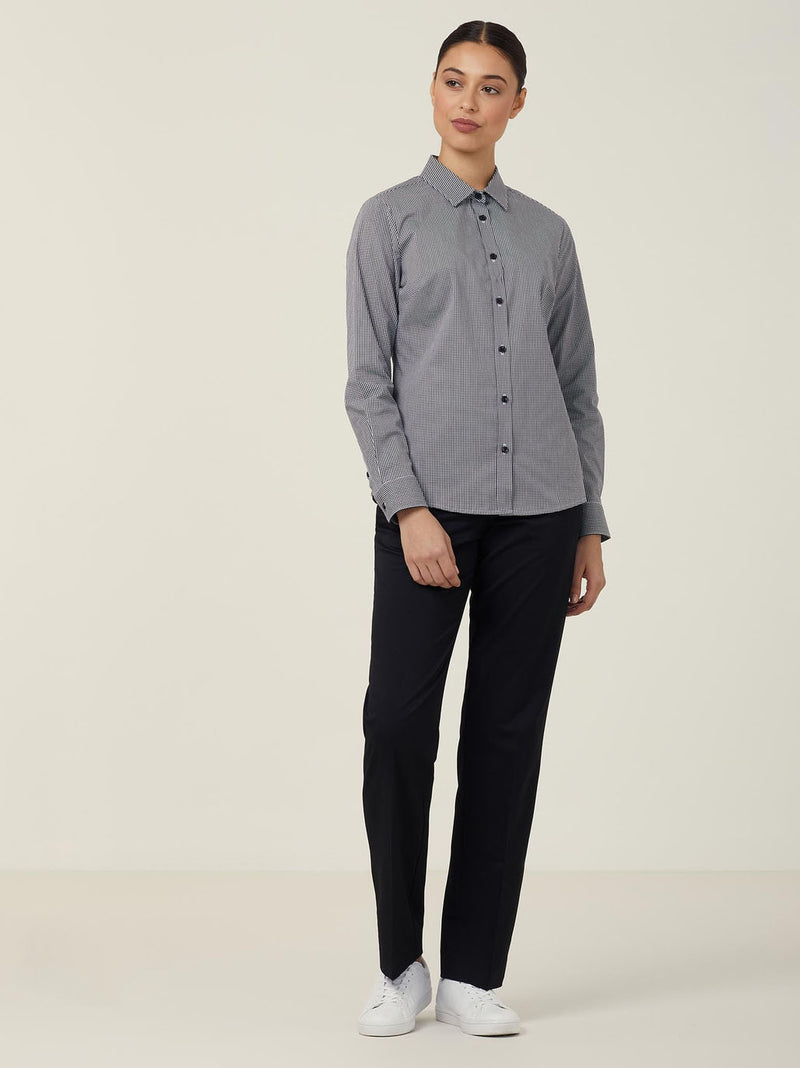 NNT CATUKS Avignon Gingham Stretch Long Sleeve Slim Shirt Ladies – product photo