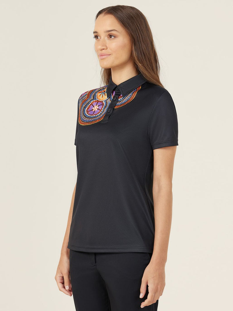 NNT CATUSW Polyester Knit Bush Tucker Indigenous Print Polo Ladies – product photo