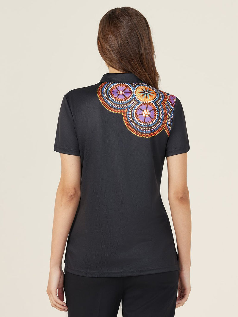 NNT CATUSW Polyester Knit Bush Tucker Indigenous Print Polo Ladies – product photo