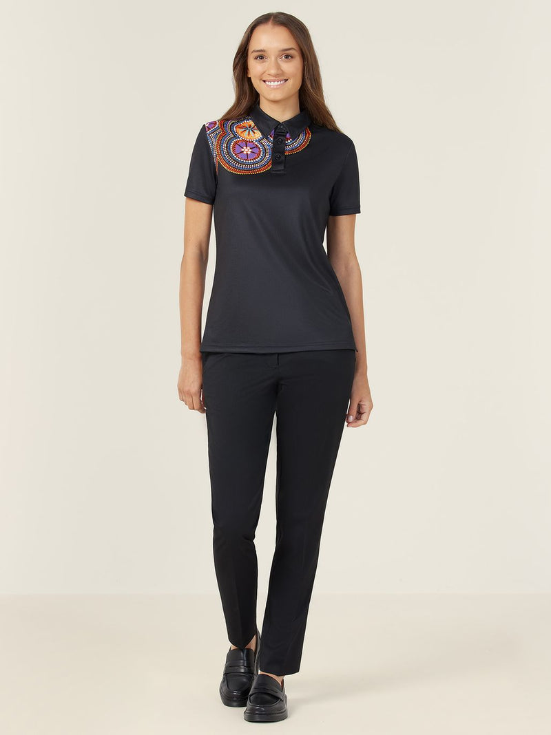 NNT CATUSW Polyester Knit Bush Tucker Indigenous Print Polo Ladies – product photo