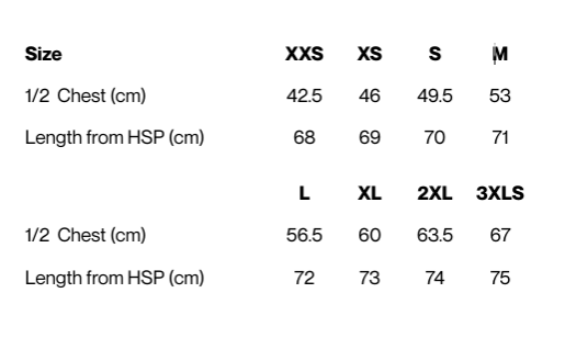 Size guide – Essence Jacket Ladies