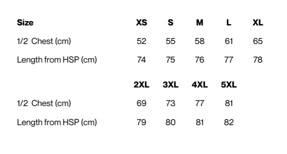Size guide – Essence Jacket Mens
