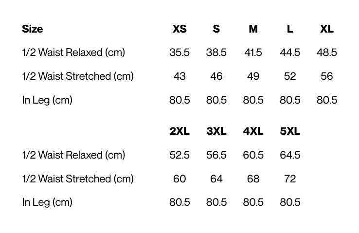 Size guide – Multi-Pocket Scrub Pant Mens