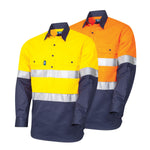 Tru Workwear DS2114T1 Regular Weight L/S Cotton Closed Front Hi-Vis Shirt With Reflective Tape