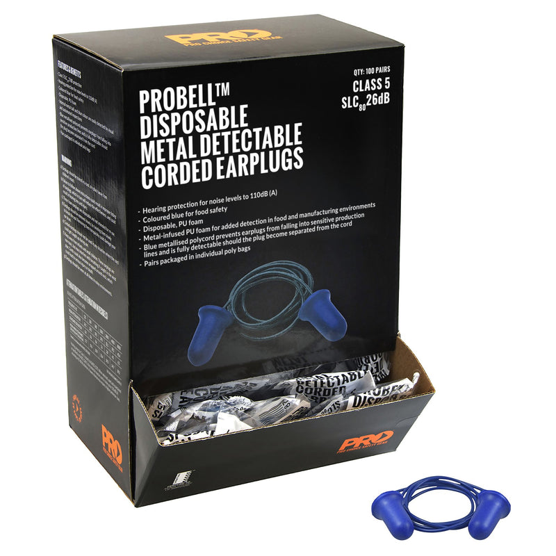 Probell Metal Detectable Corded Earplugs (100 Pairs)