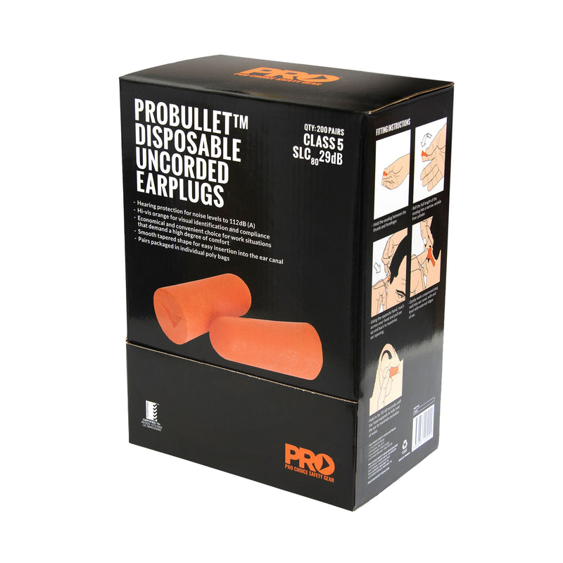 Probullet Disposable Uncorded Earplugs (200 Pairs)