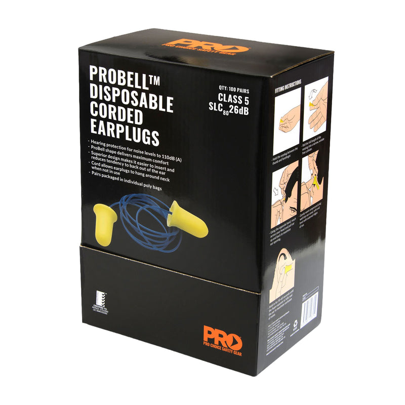 Probell Disposable Corded Earplugs (100 Pairs)