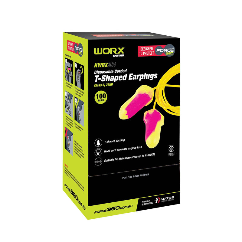 Force 360 HWRX961 T-Shaped Corded Disposable Earplug (100 Pairs) 2