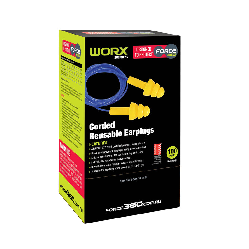 Silicone Corded Reusable Earplug (100 Pairs)