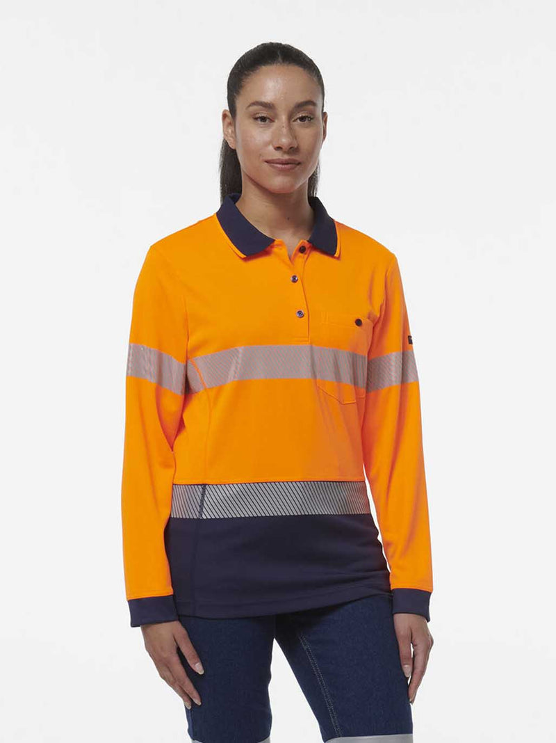 King Gee K44223 Workcool Hyperfreeze Spliced Long Sleeve Polo with Segmented Tape Ladies – product photo