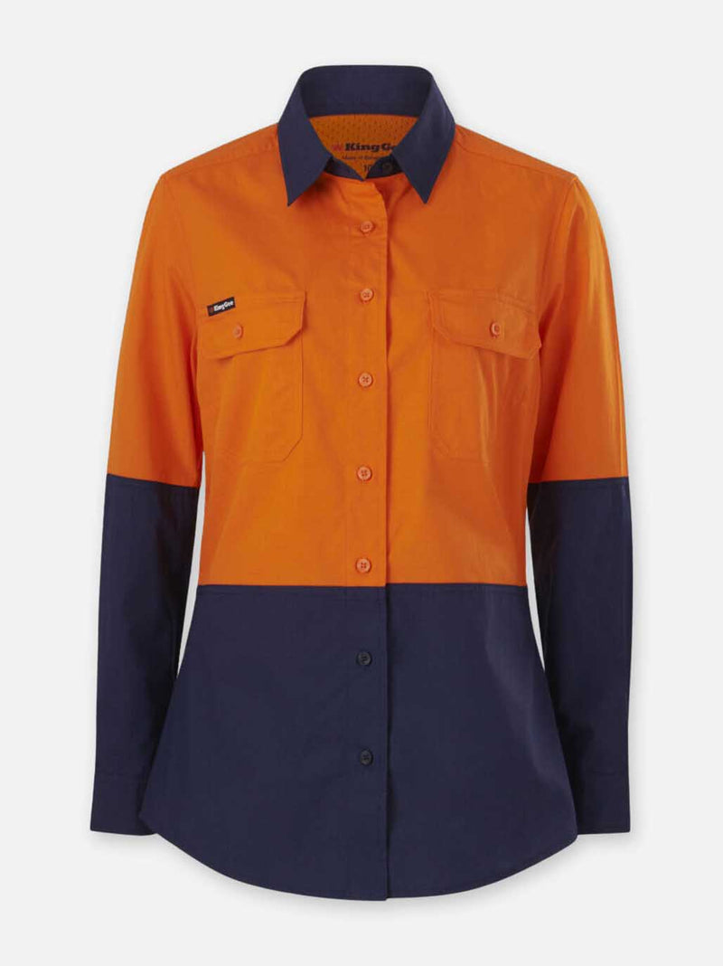 King Gee K44226 Workcool Vented Spliced Shirt Long Sleeve Ladies – product photo