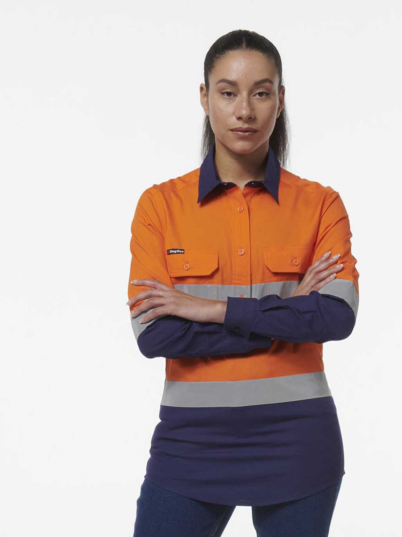 King Gee K44230 Workcool Vented Closed Front Reflective Shirt Ladies – product photo