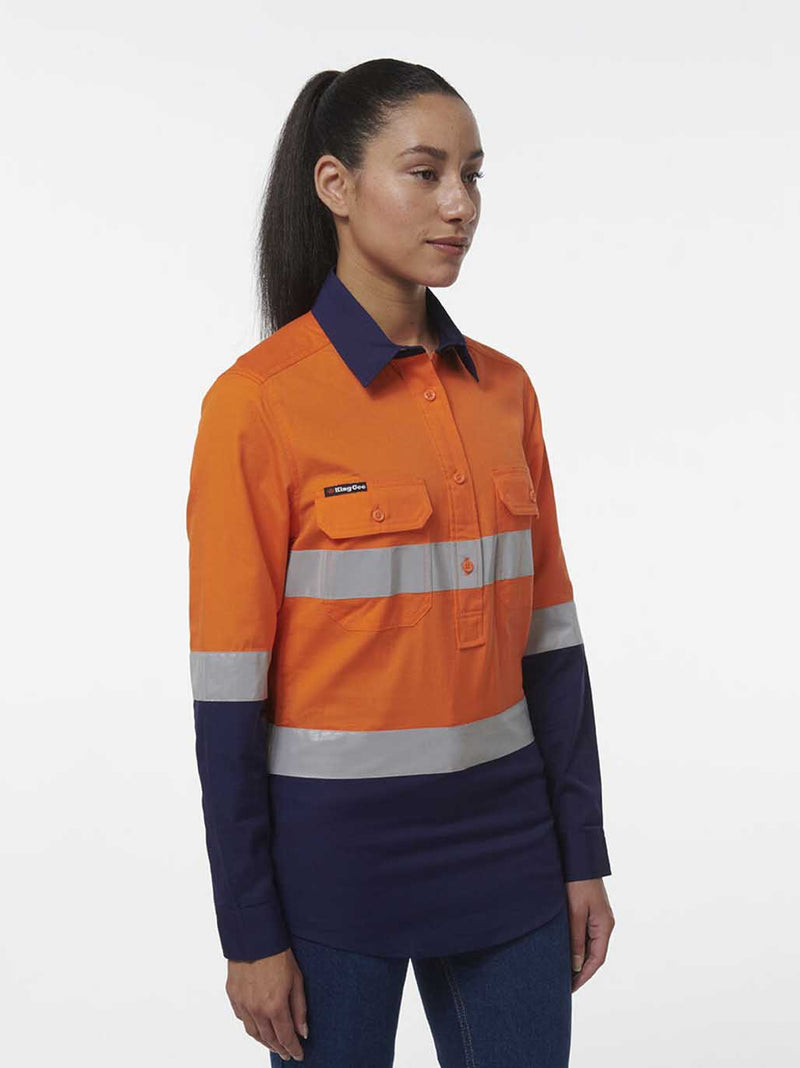 King Gee K44230 Workcool Vented Closed Front Reflective Shirt Ladies – product photo