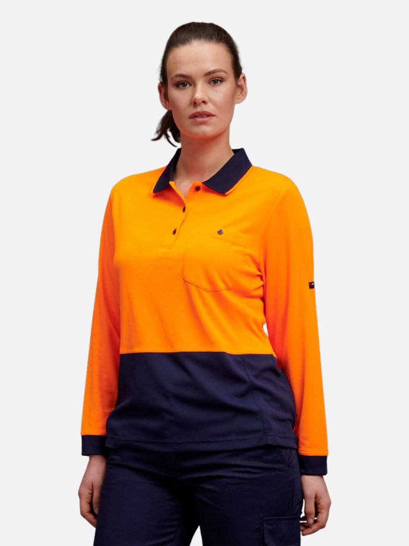 King Gee K44730 Workcool Hyperfreeze Hi-Vis Long Sleeve Polo Shirt Ladies – product photo