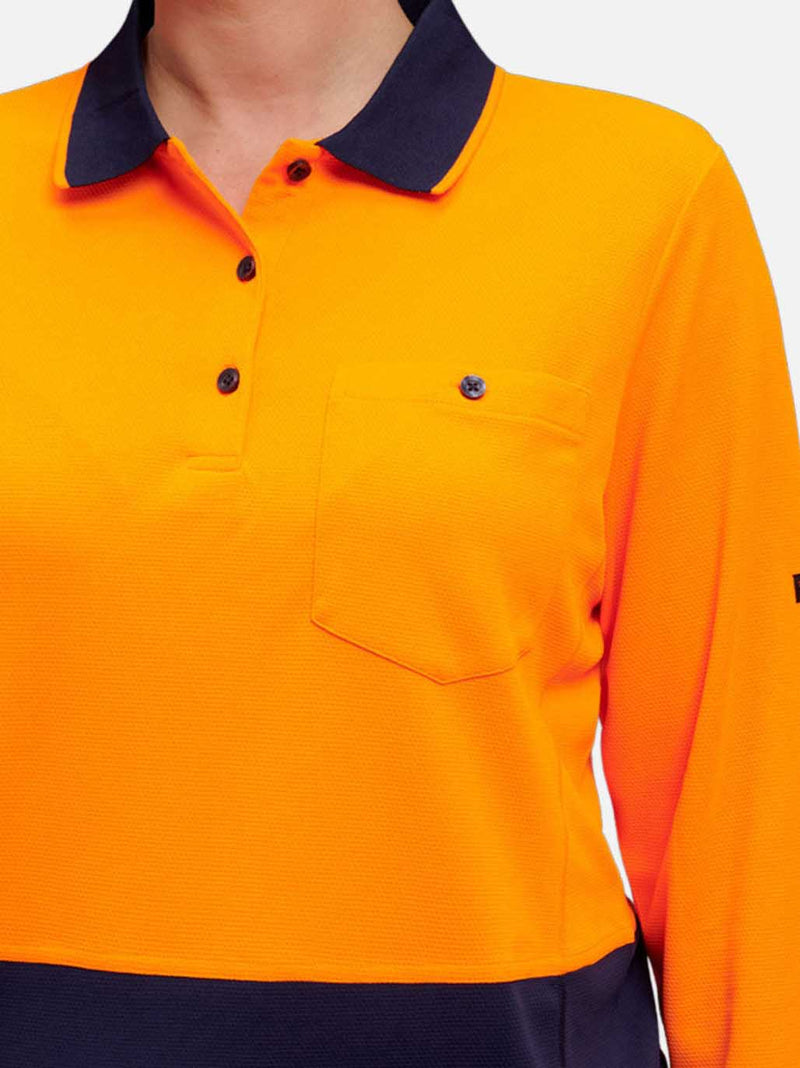 King Gee K44730 Workcool Hyperfreeze Hi-Vis Long Sleeve Polo Shirt Ladies – product photo