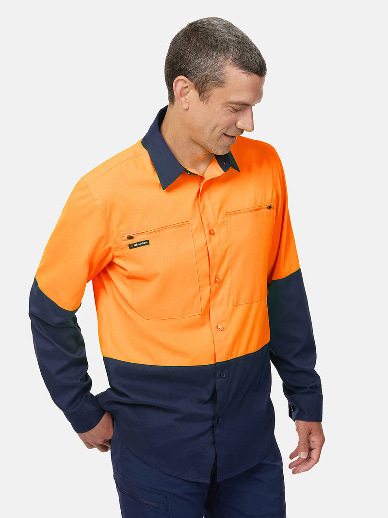 King Gee K54036 DryCool Hi Vis Spliced Shirt Long Sleeve Shirt Mens – product photo