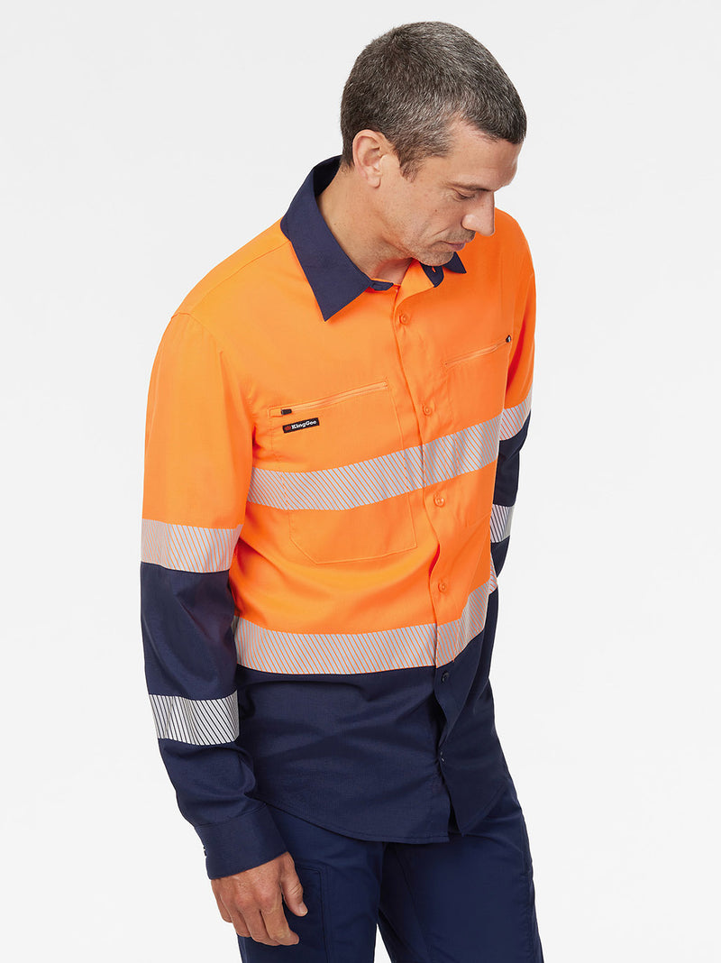 King Gee K54037 DryCool Hi Vis Spliced Taped Shirt Long Sleeve Shirt Mens – product photo
