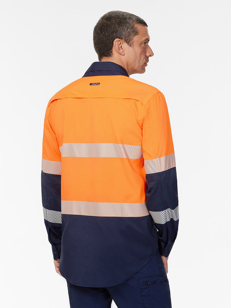 King Gee K54037 DryCool Hi Vis Spliced Taped Shirt Long Sleeve Shirt Mens – product photo