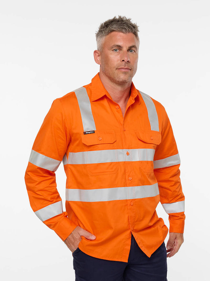 King Gee K54048 Originals VIC Rail Hi Vis Vented Taped Long Sleeve Shirt Mens – product photo