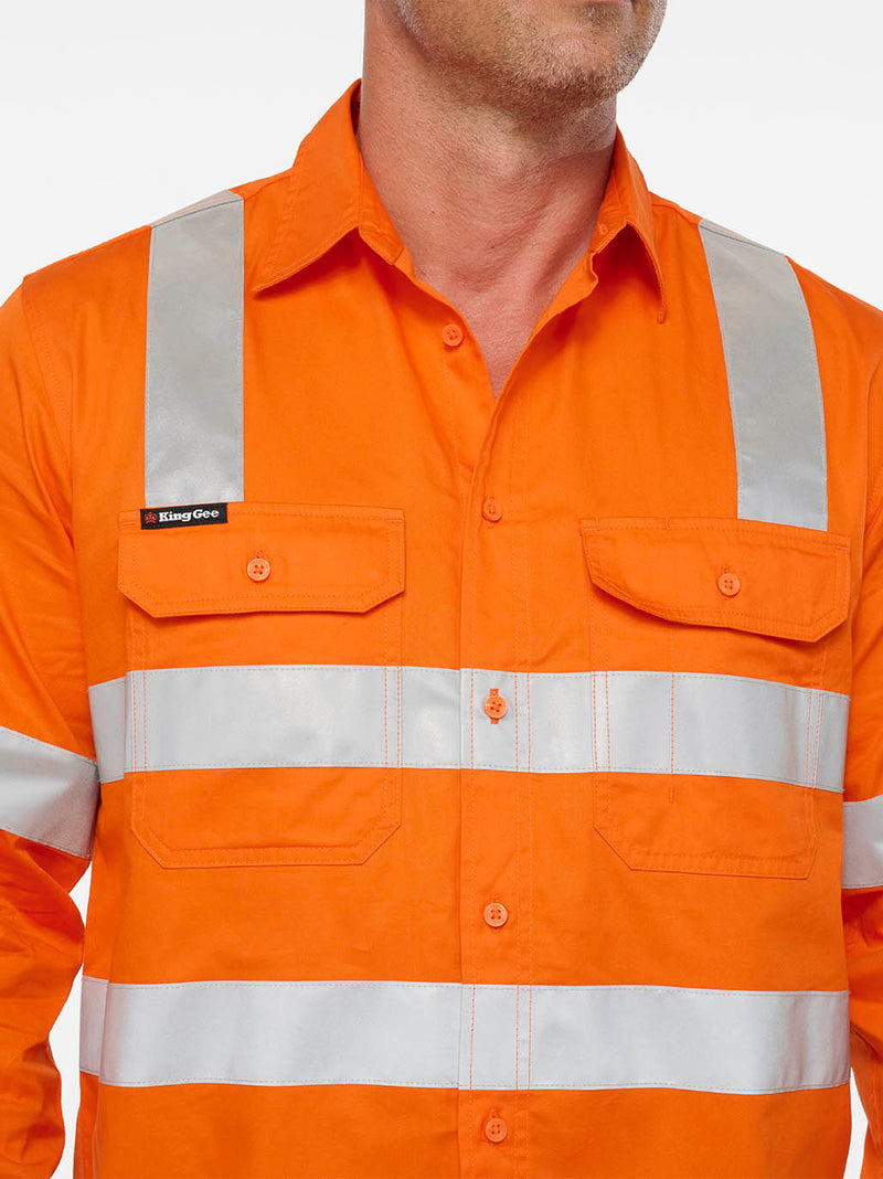 King Gee K54048 Originals VIC Rail Hi Vis Vented Taped Long Sleeve Shirt Mens – product photo