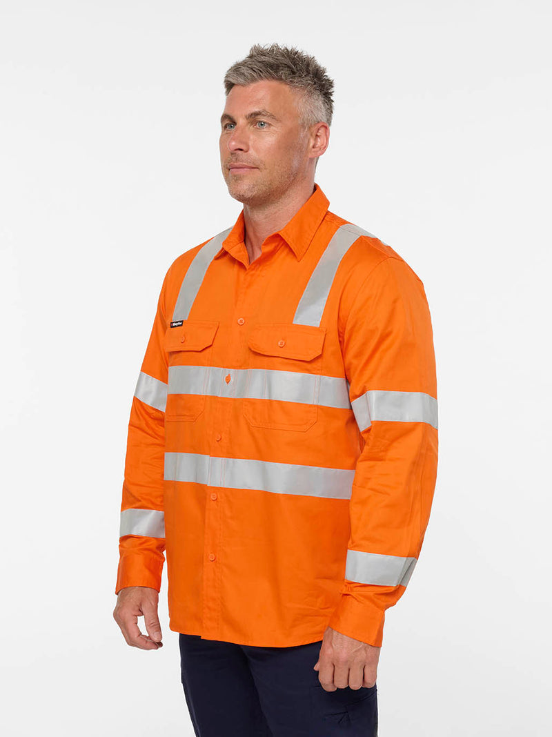 King Gee K54048 Originals VIC Rail Hi Vis Vented Taped Long Sleeve Shirt Mens – product photo