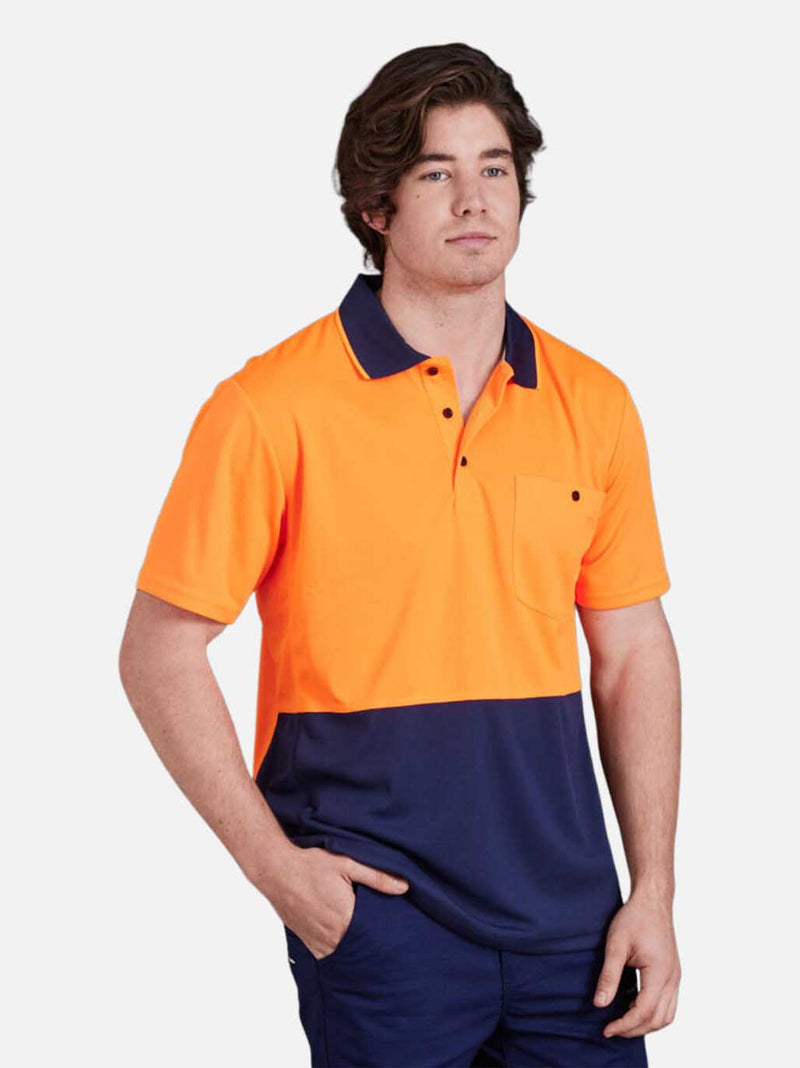 King Gee K54205 Workcool Hyperfreeze Hi-Vis Two Tone Short Sleeve Polo Shirt Mens – product photo