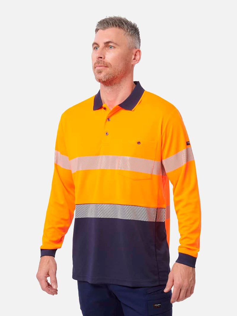 King Gee K54225 Workcool Hyperfreeze Hi-Vis Reflective Long Sleeve Polo Mens – product photo