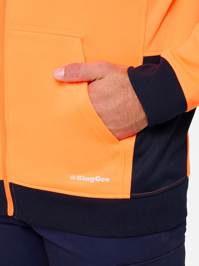 King Gee K55019 Original Hi Vis Full Zip Fleece Hoodie Mens – product photo