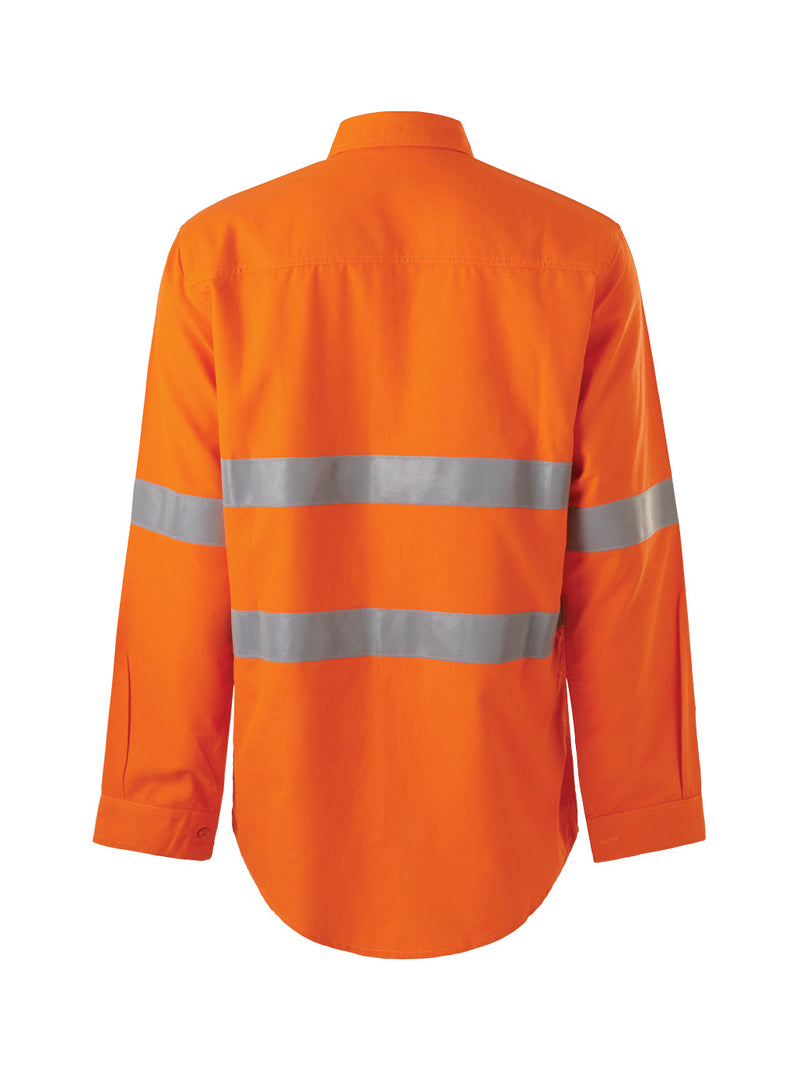 King Gee K84001 Shieldtec LENZING™ FR Hi-Vis Spliced Open Front Taped Shirt PPE2 Mens – product photo