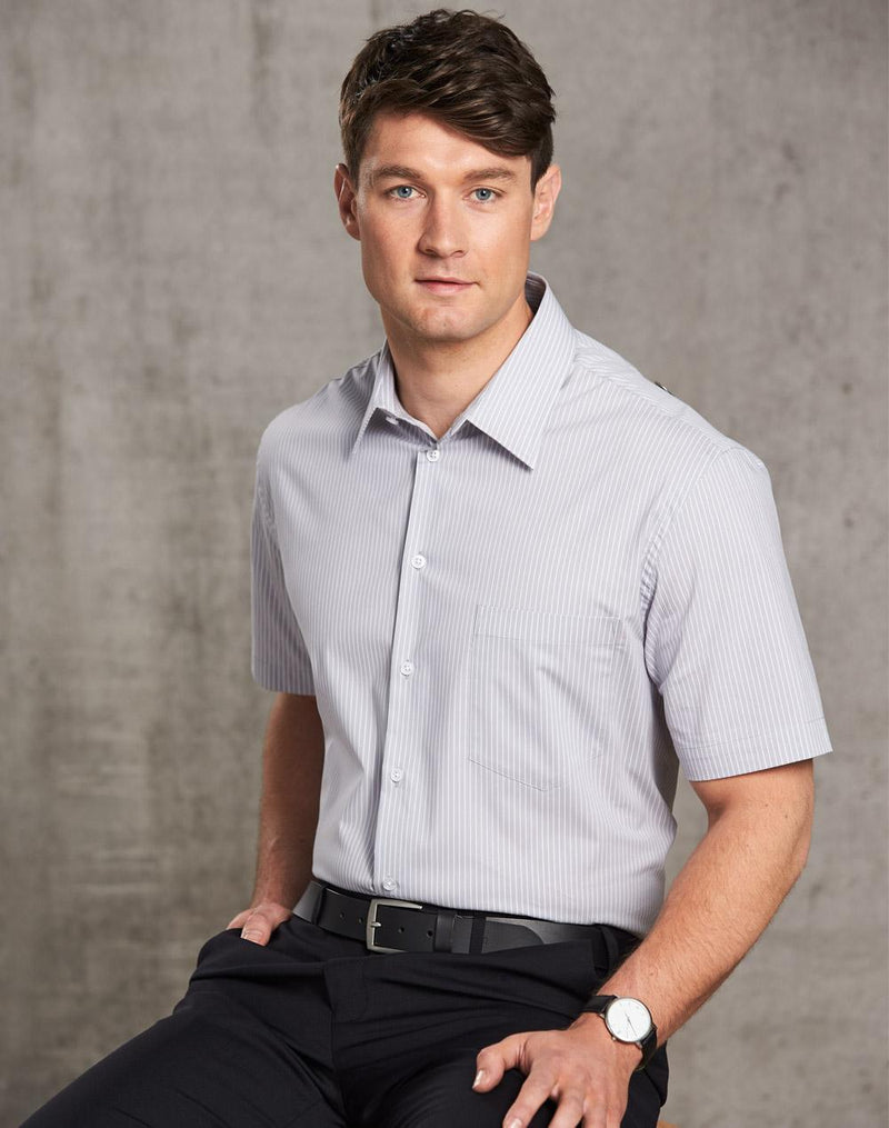 Ticking Stripe Short Sleeve Shirt Mens