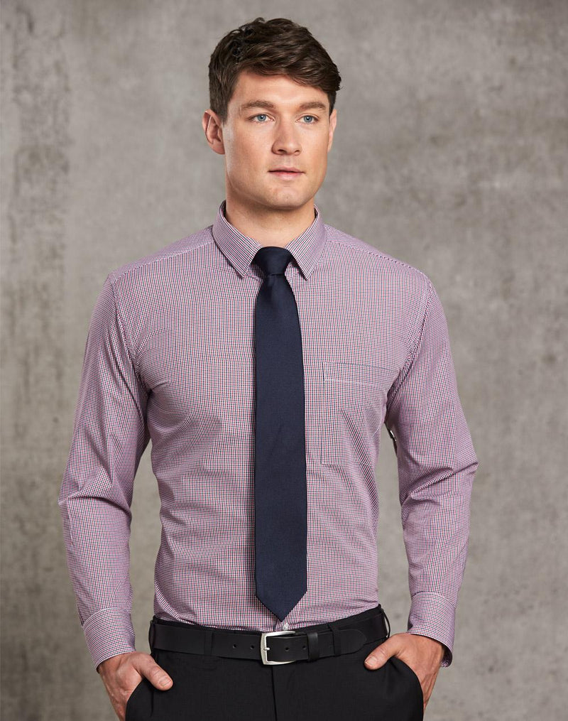 Winning Spirit M7340L Two Tone Mini Gingham Long Sleeve Shirt Mens