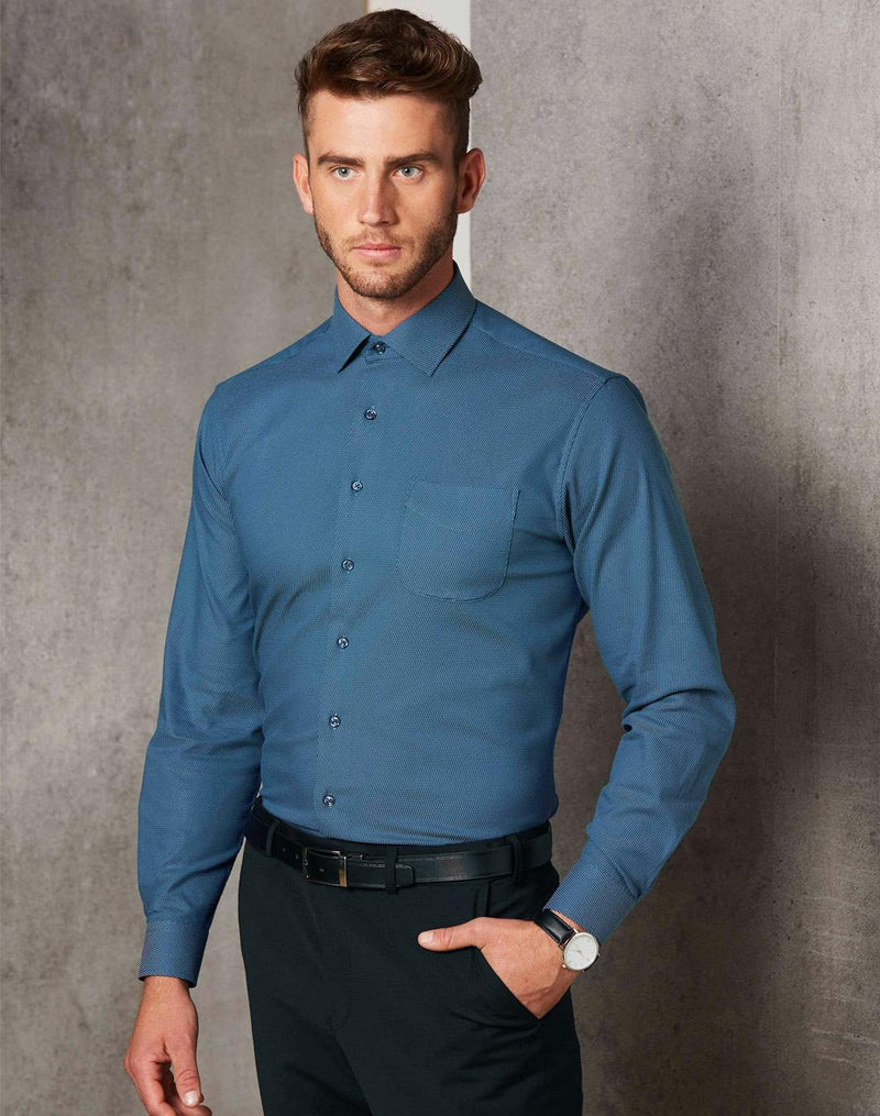 Winning Spirit M7400L Ascot Long Sleeve Dot Jacquard Stretch Shirt Mens