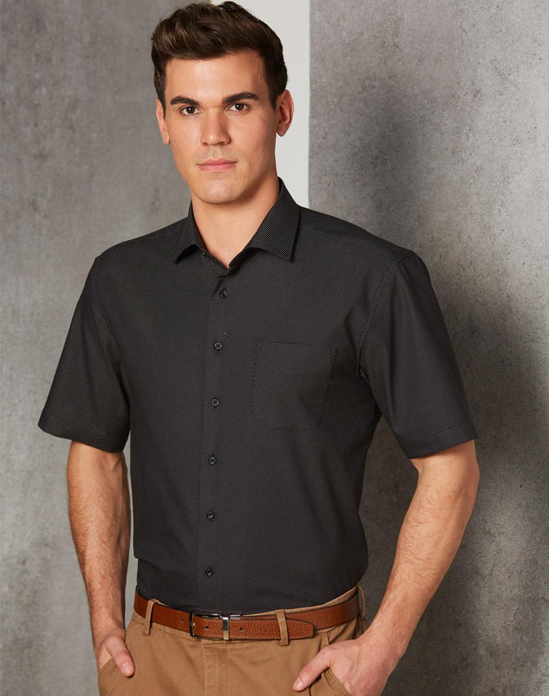 Winning Spirit M7400S Ascot Short Sleeve Dot Jacquard Stretch Shirt Mens