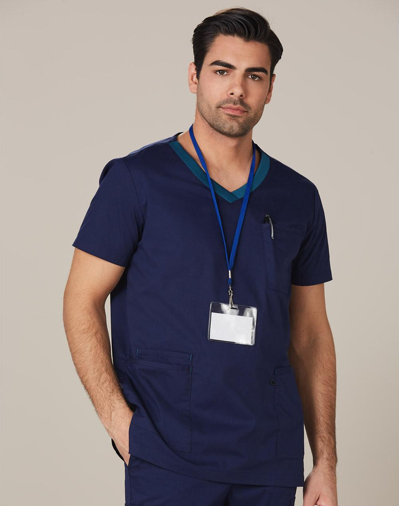 Winning Spirit M7650 V-Neck Contrast Trim Scrub Top Mens