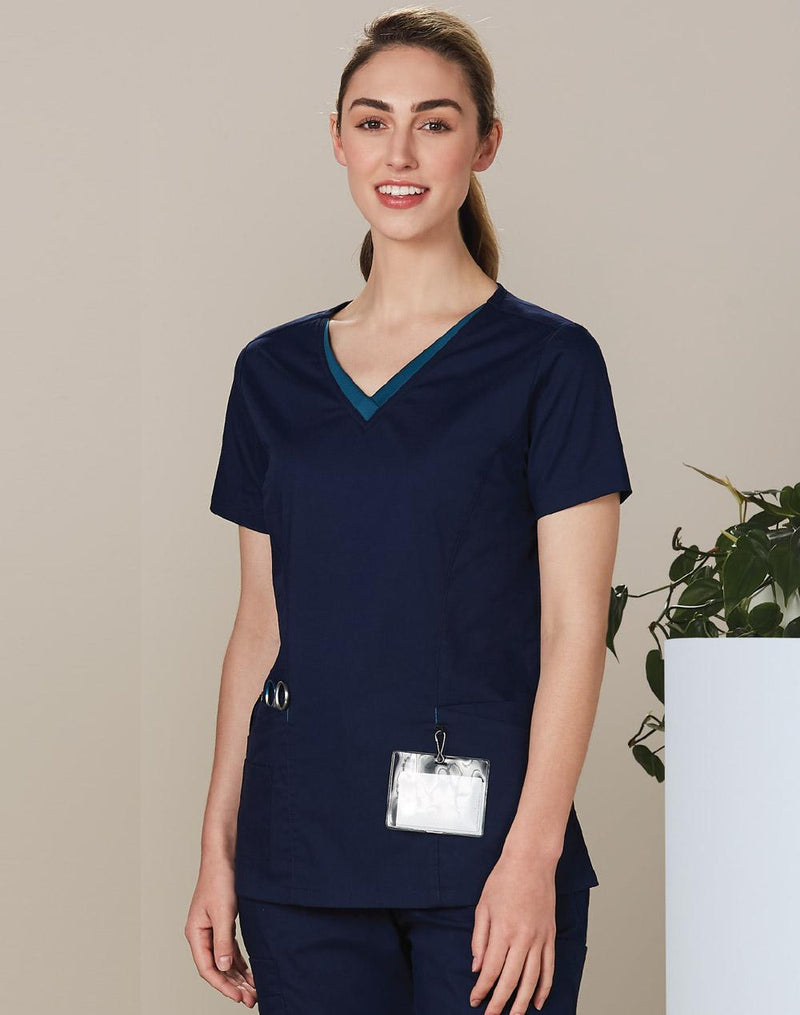 Winning Spirit M7660 V-Neck Contrast Trim Scrub Top Ladies