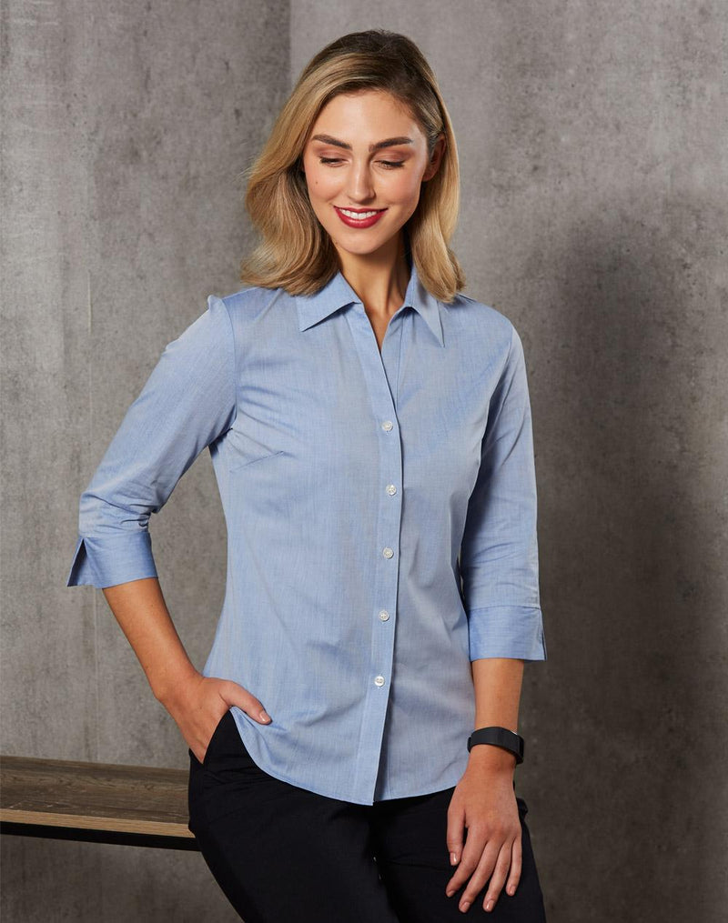 Winning Spirit M8013 Fine Chambray 3/4 Sleeve Shirt Ladies
