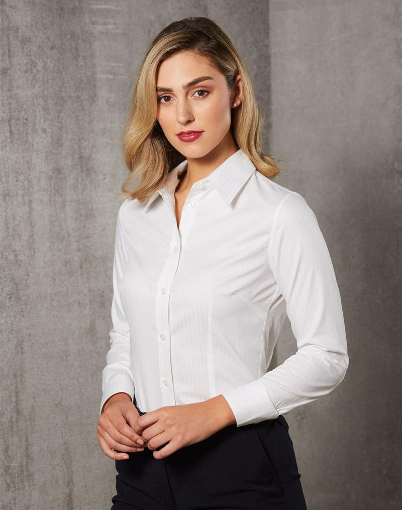 Winning Spirit M8100L Self Stripe Long Sleeve Shirt Ladies
