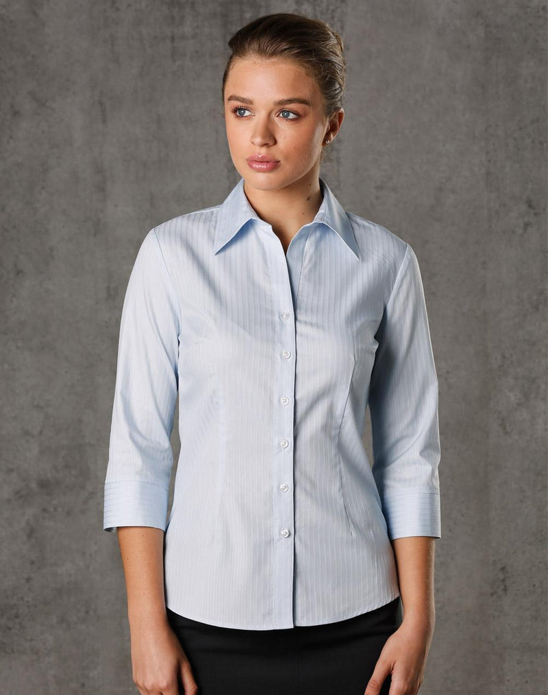 Winning Spirit M8100Q Self Stripe 3/4 Sleeve Shirt Ladies
