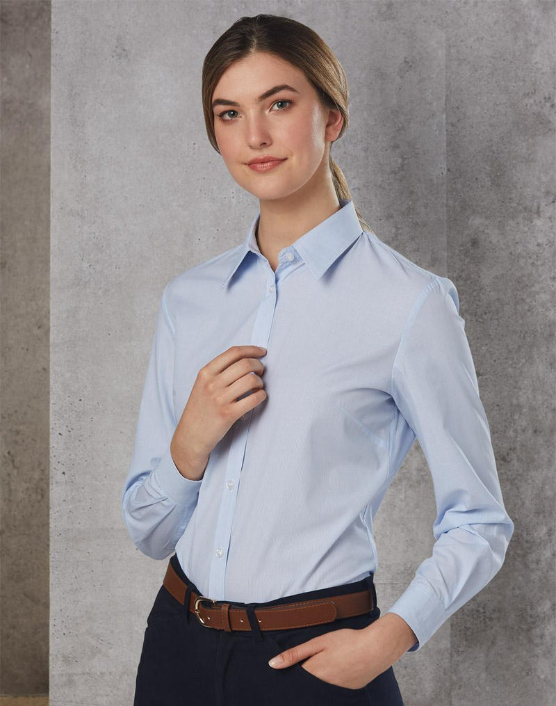 Winning Spirit M8212 Fine Stripe Long Sleeve Shirt Ladies