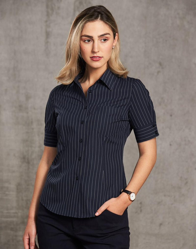 Winning Spirit M8224 Pin Stripe Short Sleeve Shirt Ladies
