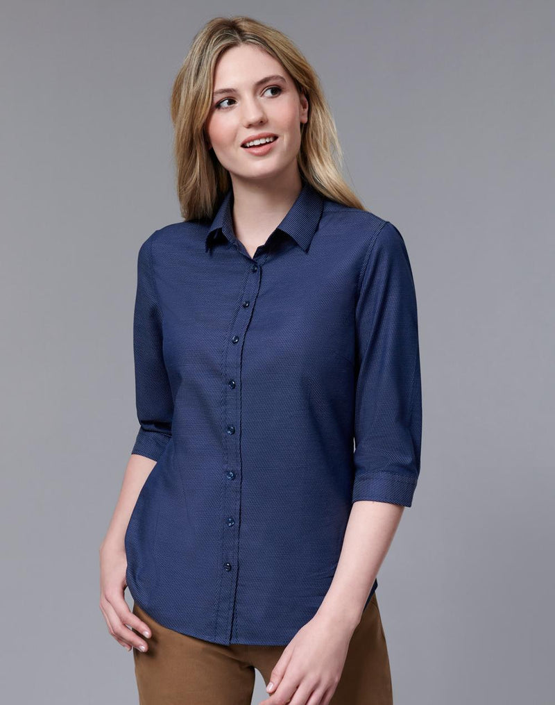 Winning Spirit M8400Q Ascot 3/4 Sleeve Dot Jacquard Stretch Shirt Ladies