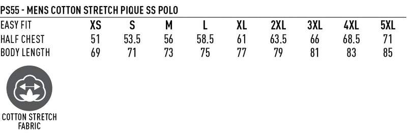 Winning Spirit PS55 DARLING HARBOUR POLO Mens size chart