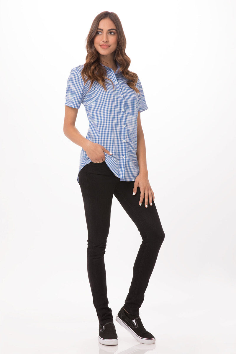 Chef Works SHC02W Modern Gingham Short Sleeve Dress Shirt Ladies – product photo