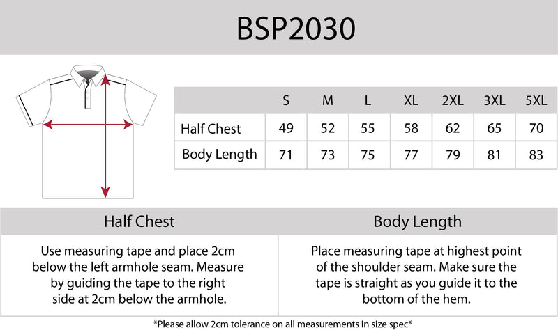 BeSeen BSP2030 Short Sleeve Polo Mens size guide