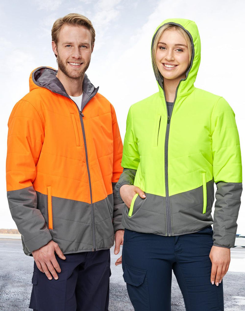 Winning Spirit SW80 Hi Vis Modern Styling Hooded Puffer Jacket Unisex