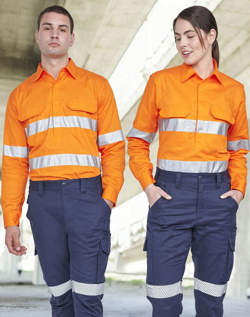 Winning Spirit SW87 Hi Vis Cool Breeze Closed Front LS Shirt with Perforated Tape Unisex