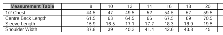 RMPC020 Ritemate Pilbara Women's Classic Polo size chart