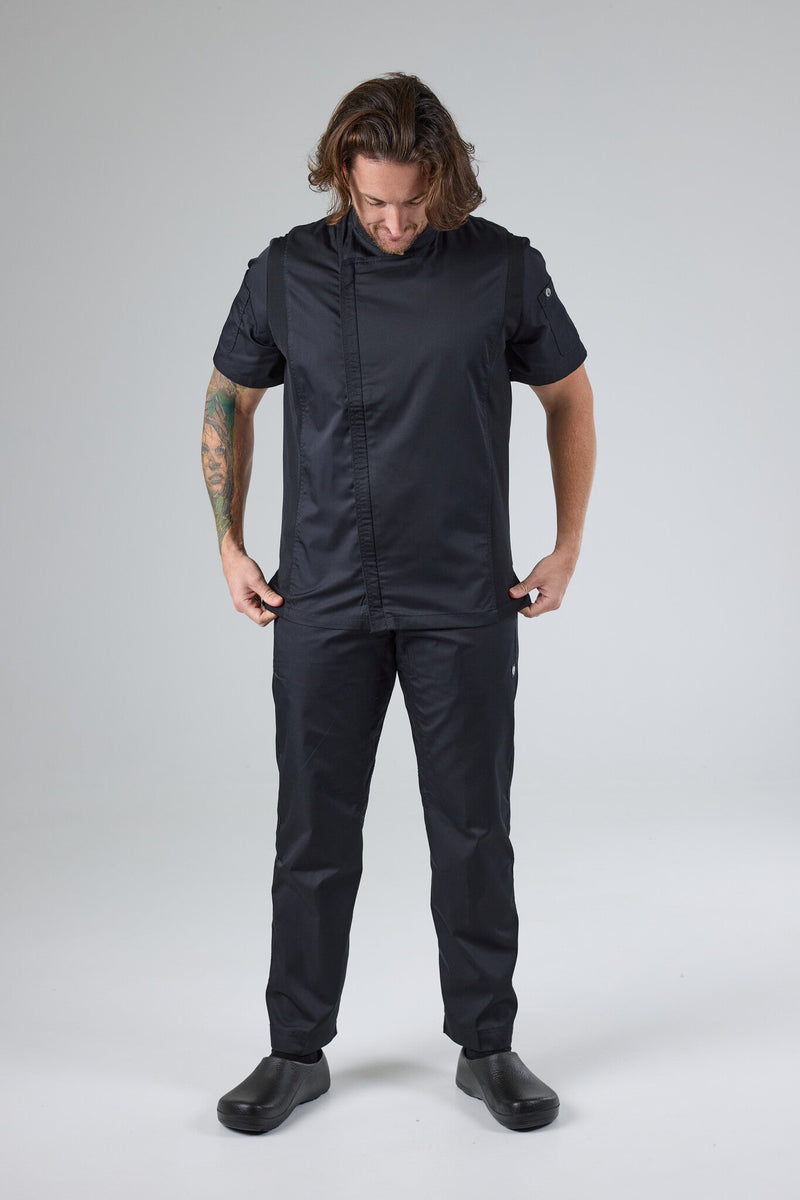 Chef Works BCSZ009 Springfield Mens Zipper Chef Jacket - Short Sleeve (5XL) – product photo