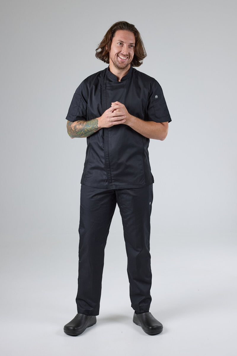 Chef Works BCSZ009 Springfield Mens Zipper Chef Jacket - Short Sleeve (4XL) – product photo