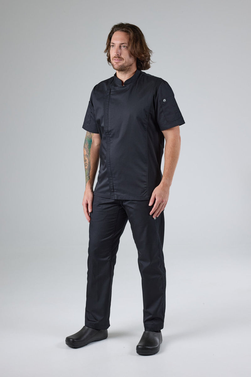 Chef Works BCSZ009 Springfield Mens Zipper Chef Jacket - Short Sleeve (5XL) – product photo